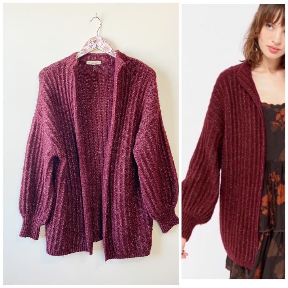 TRULY MADLY DEEPLY Ava Maroon Chunky Cardigan Small Oversized Balloon Sleeve